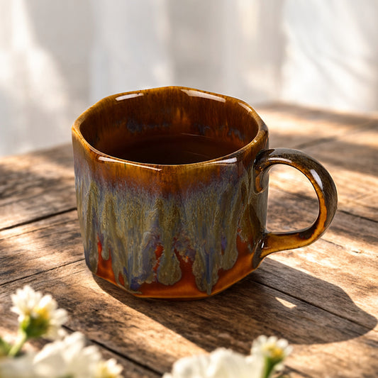 Studio Pottery Ceramic Bowl / Mug with Handle (450 ml , Brown Rustic Reactive Glaze)
