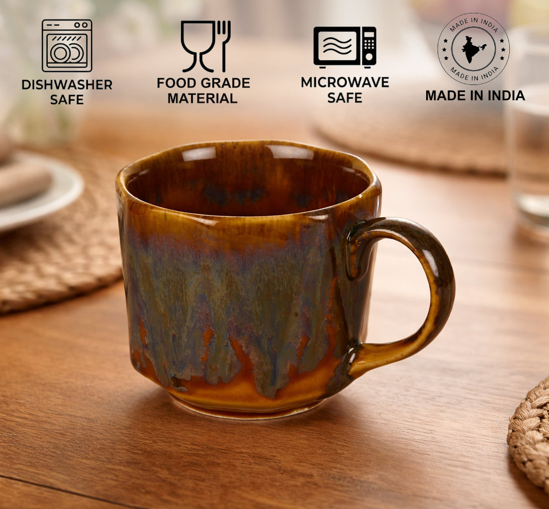 Studio Pottery Ceramic Bowl / Mug with Handle (450 ml , Brown Rustic Reactive Glaze) - View 3