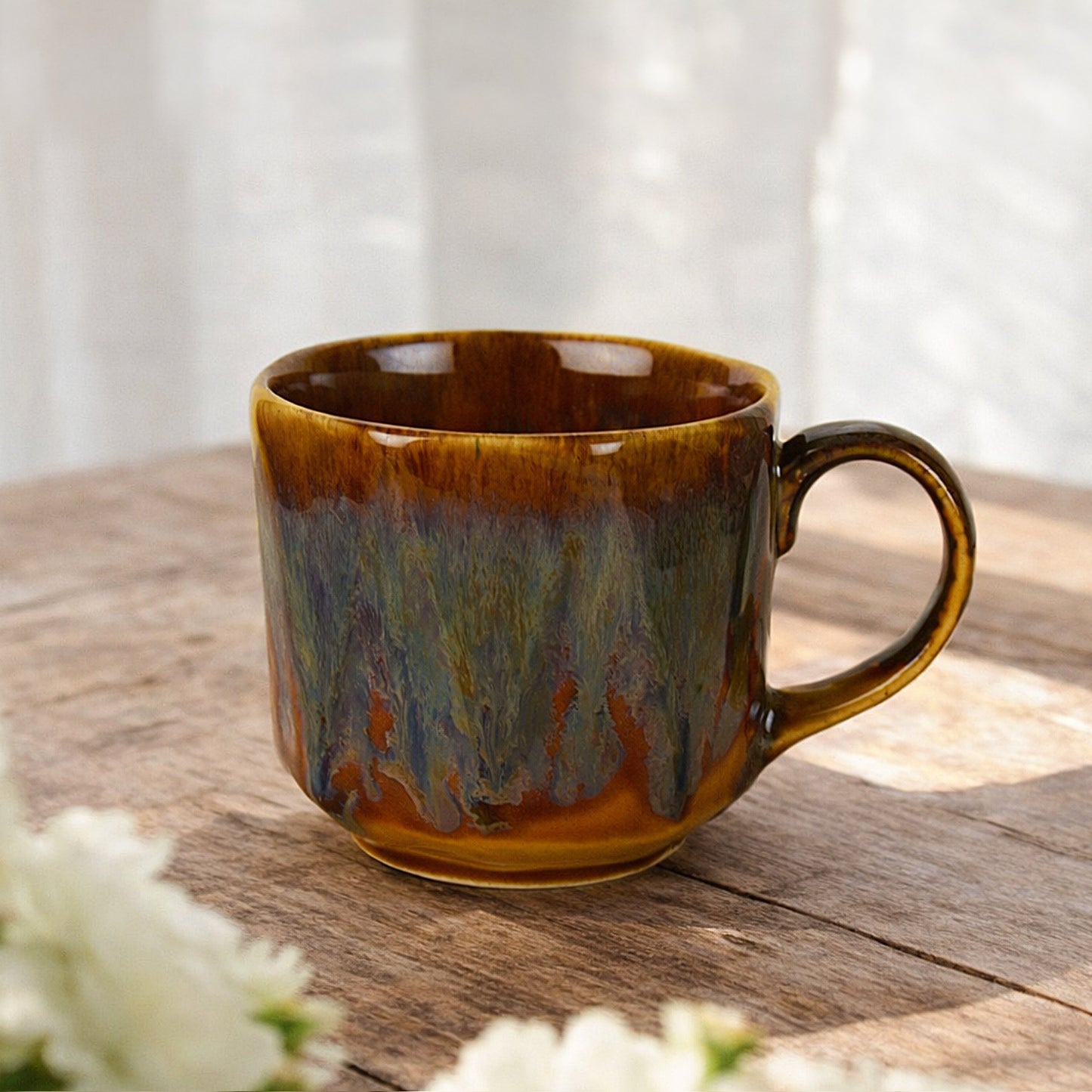 Studio Pottery Ceramic Bowl / Mug with Handle (450 ml , Brown Rustic Reactive Glaze) - View 4