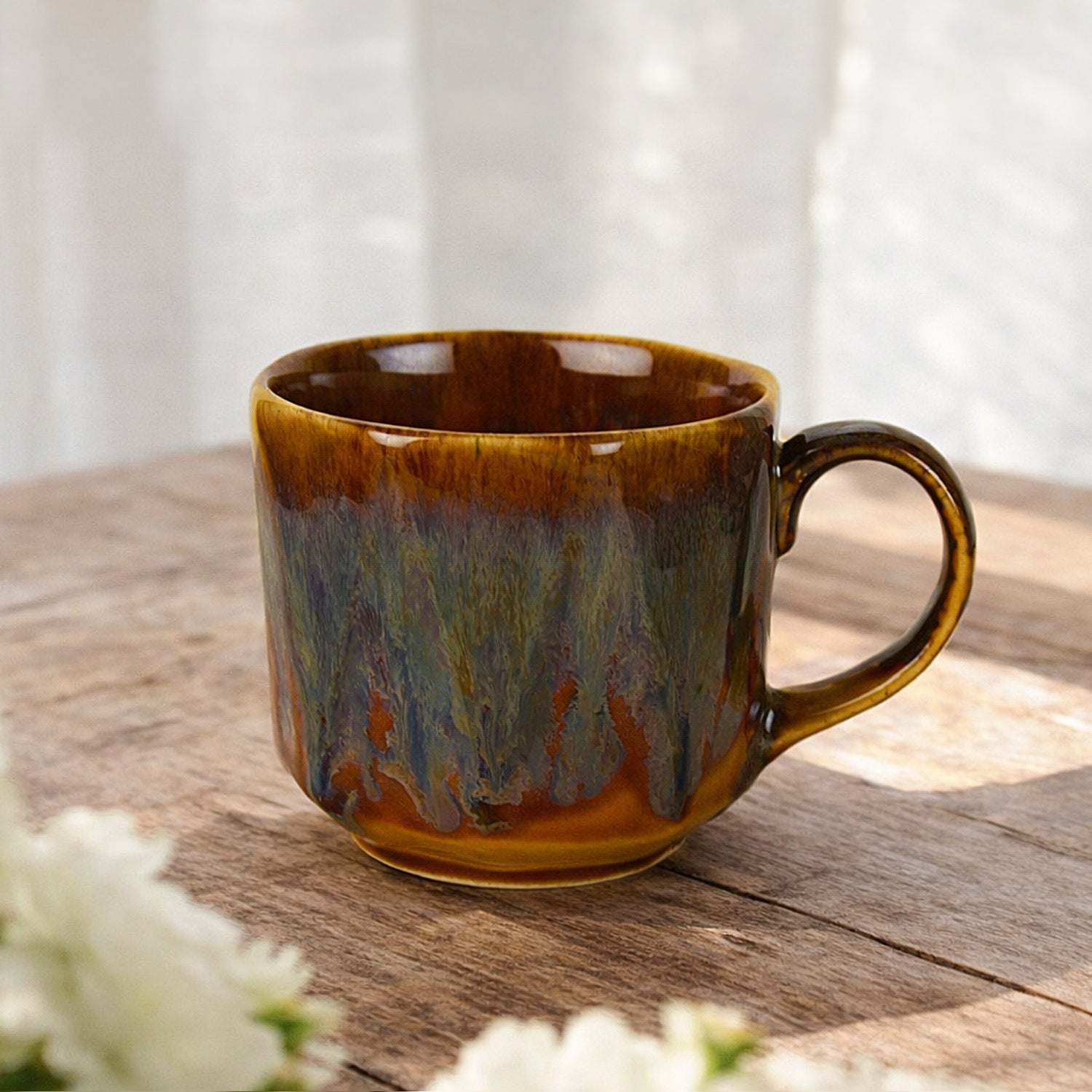 Studio Pottery Ceramic Bowl / Mug with Handle (450 ml , Brown Rustic Reactive Glaze) - View 4