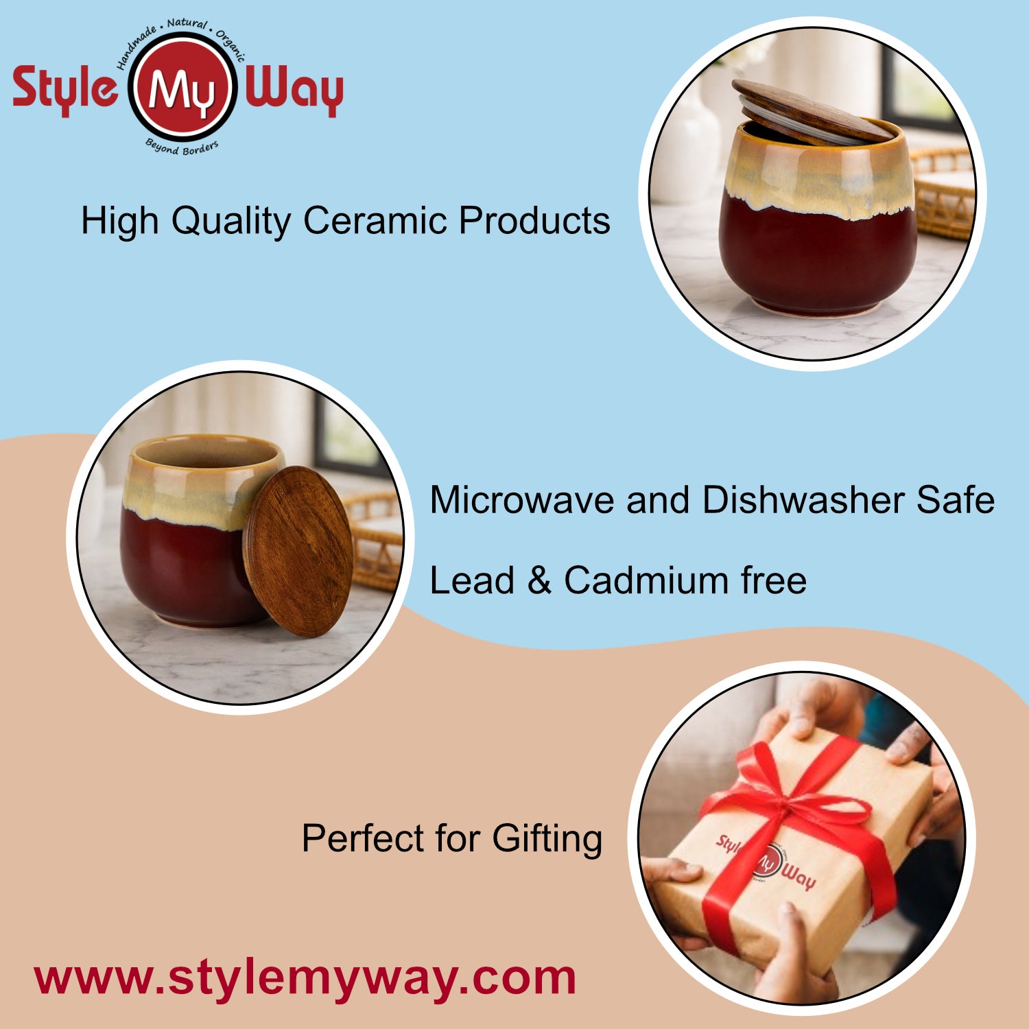 "Autumn Flame" Multi Utility Storage Ceramic Airtight Jar with Sheesham Wooden Lid (300 ml, Wine with Cream Drip Reactive Glaze) - View 7