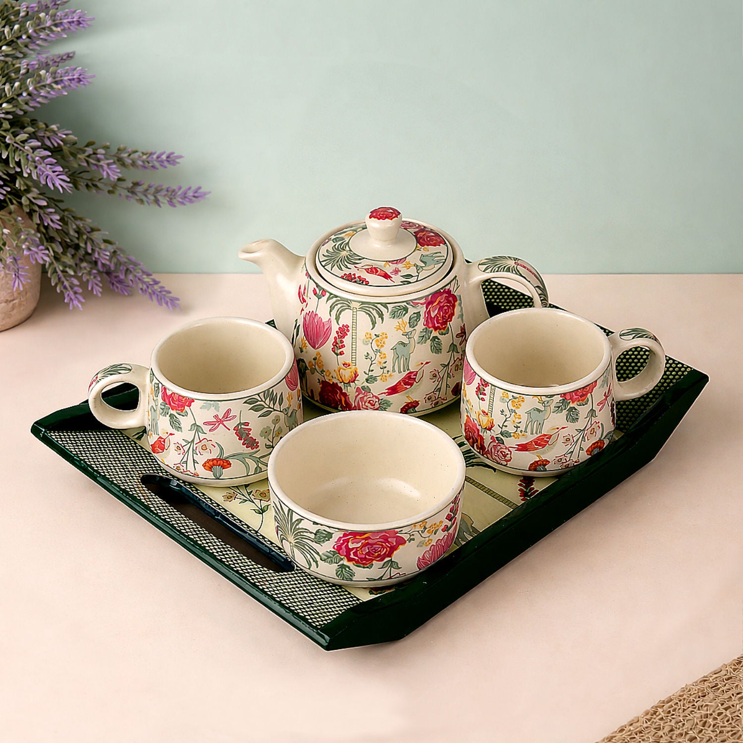 Premium Floral Ceramic Tea Set for 2 - View 5
