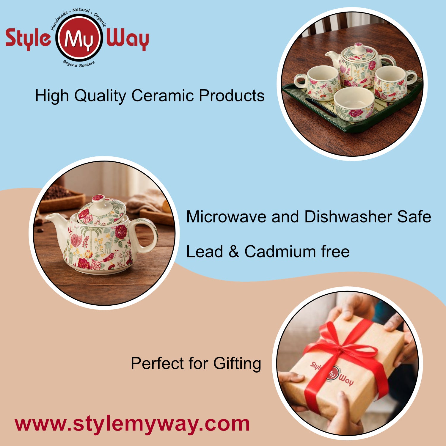 Premium Floral Ceramic Tea Set for 2 - View 7