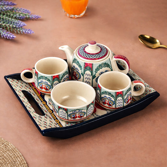 Premium Peacock Print Ceramic Tea Set for 2