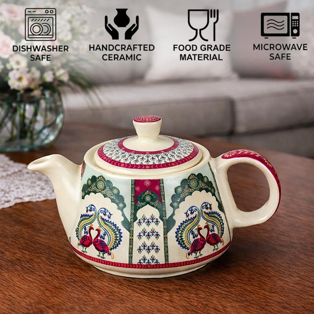 Premium Peacock Print Ceramic Tea Set for 2 - View 3