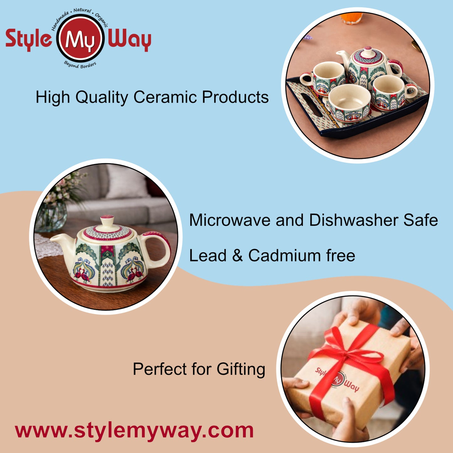 Premium Peacock Print Ceramic Tea Set for 2 - View 6