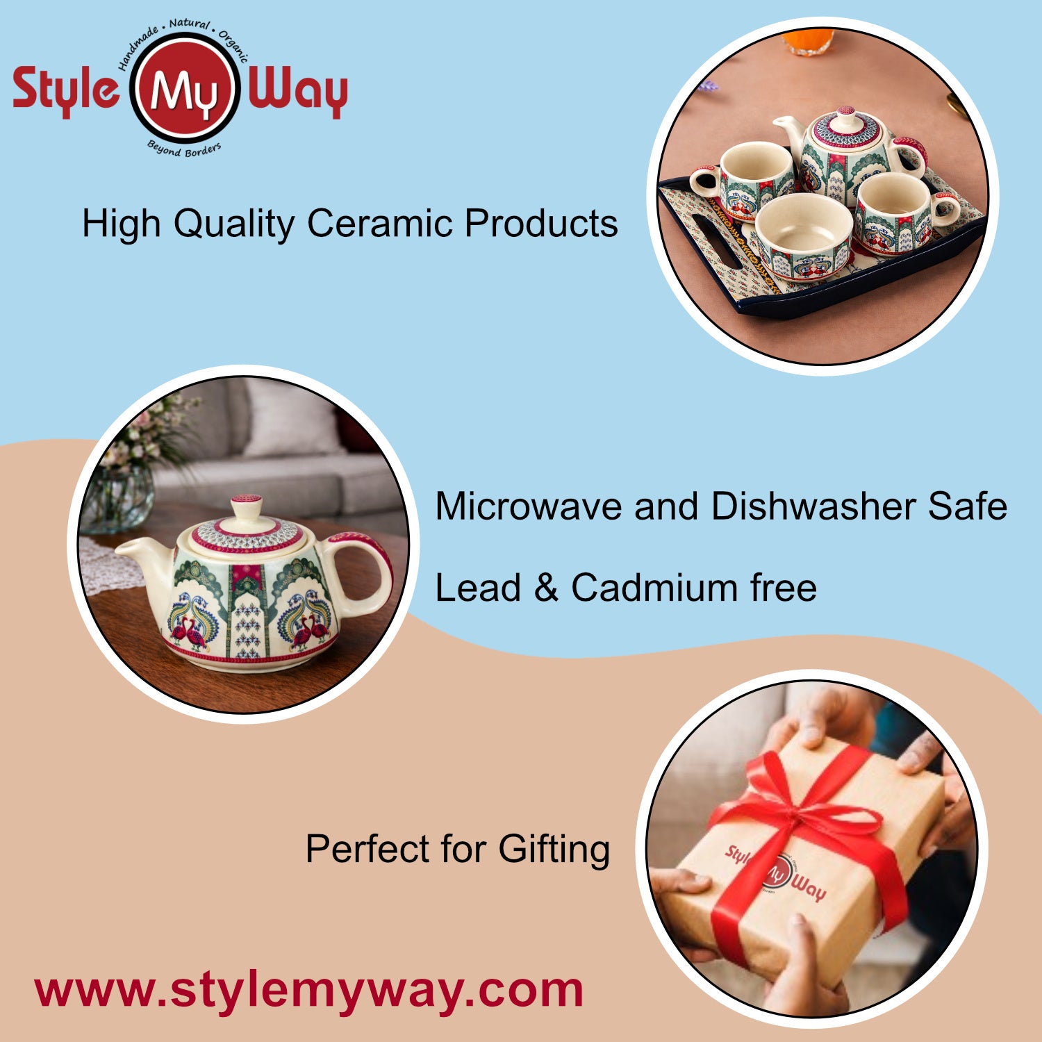 Premium Peacock Print Ceramic Tea Set for 2 - View 6