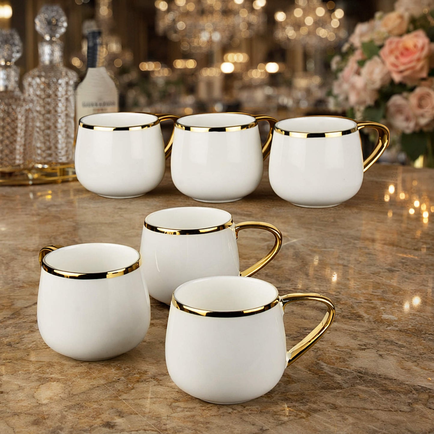 Premium Ceramic Tea & Coffee Mugs (150 ml, Set of 6, White & Golden) - View 5