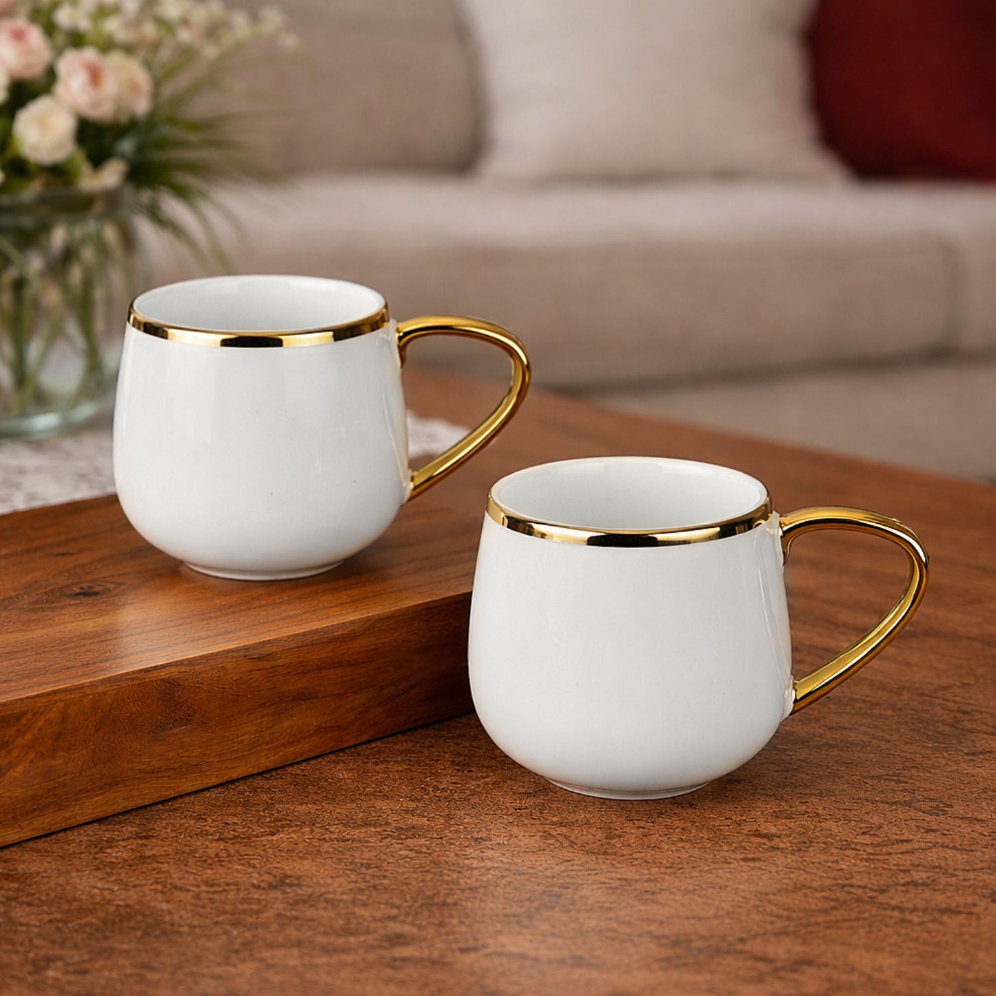 Premium Ceramic Tea & Coffee Mugs (150 ml, Set of 6, White & Golden) - View 6