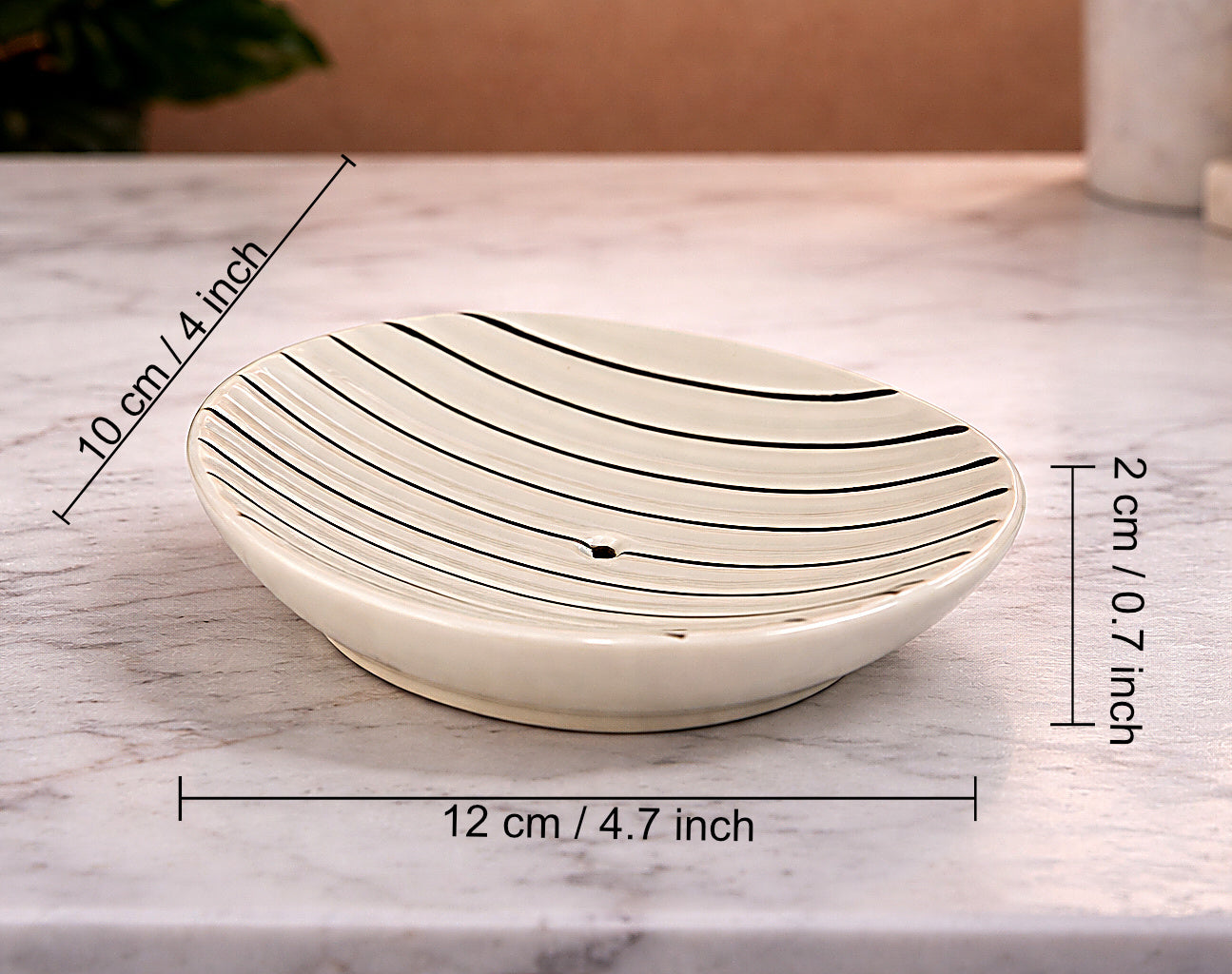 Ceramic Bathroom Set (White Glossy Ribbed Design, 450 ml Soap Dispenser with Rust Proof Pump, Tumbler & Soap Dish - View 4