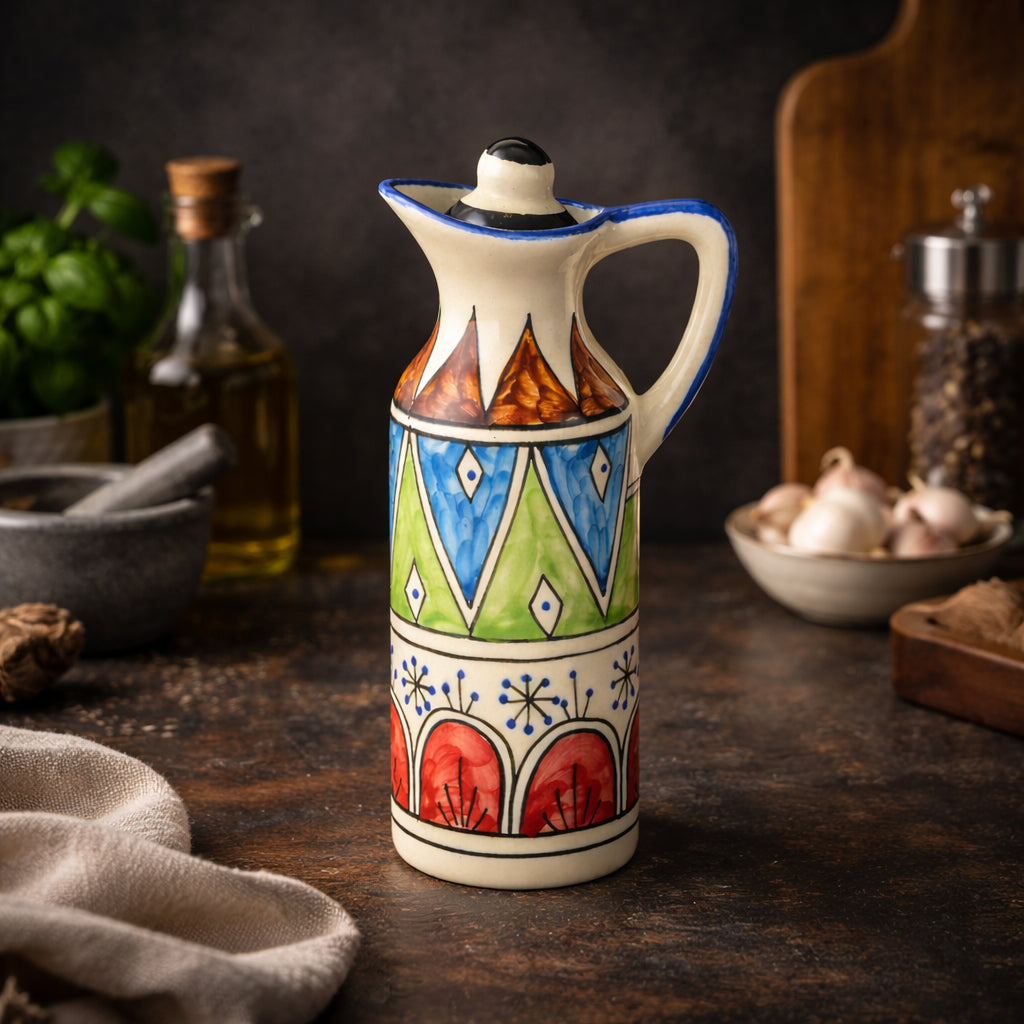 'Heritage Pour' Hand-Painted Ceramic Oil Bottle (380 ml)