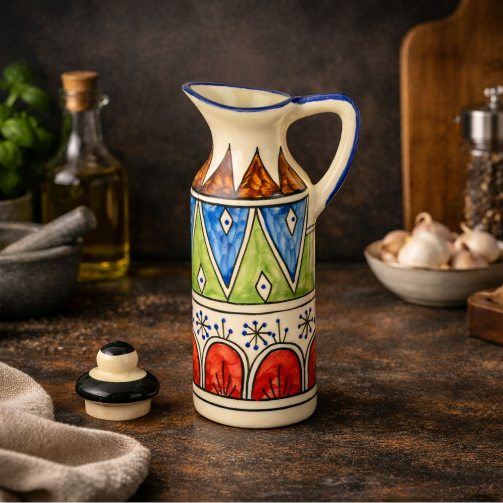 'Heritage Pour' Hand-Painted Ceramic Oil Bottle (380 ml) - View 3