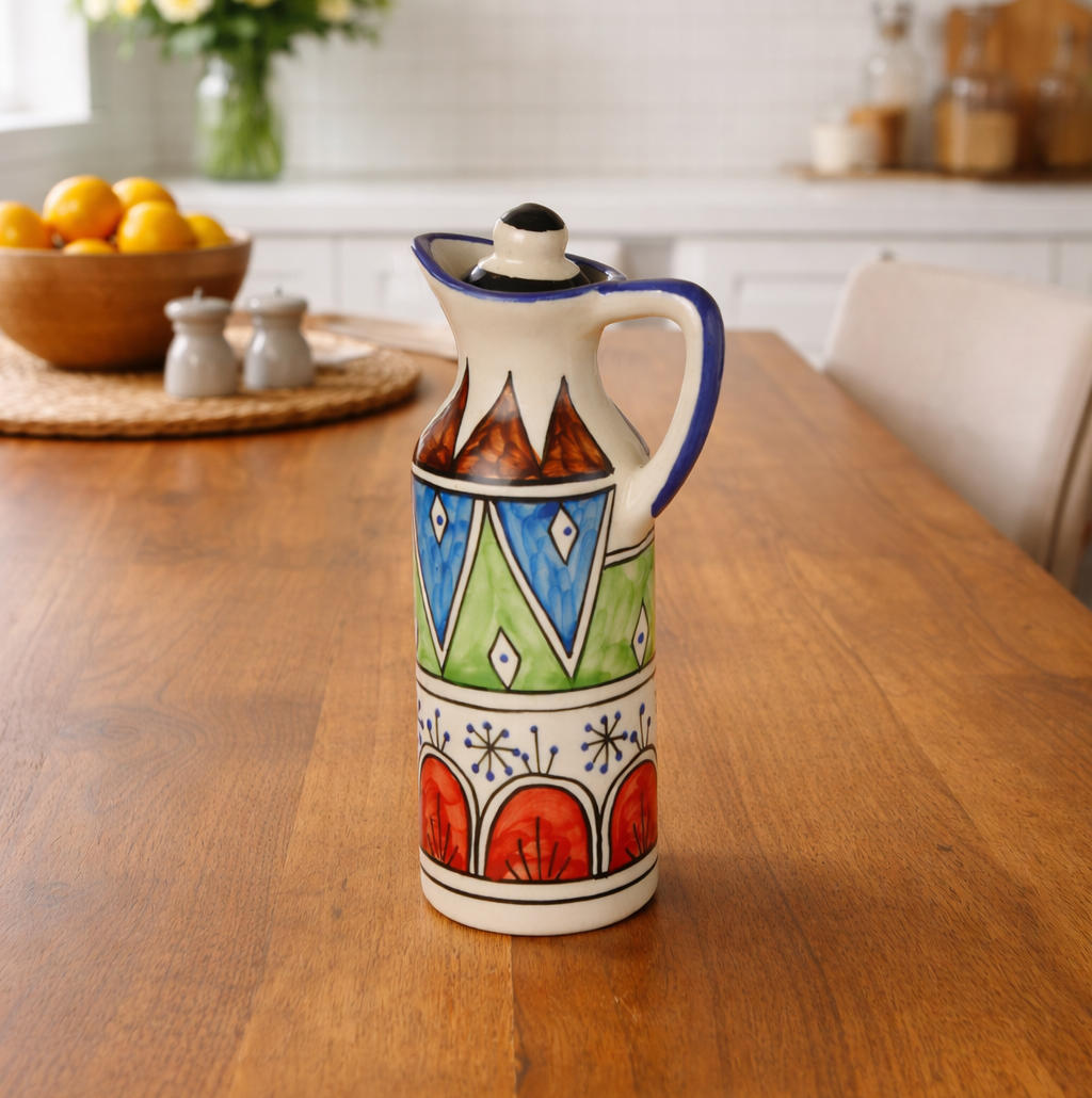 'Heritage Pour' Hand-Painted Ceramic Oil Bottle (380 ml) - View 4