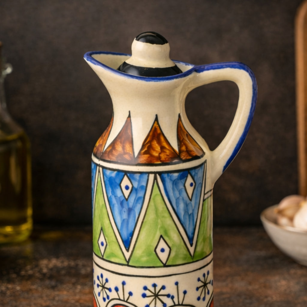 'Heritage Pour' Hand-Painted Ceramic Oil Bottle (380 ml) - View 5