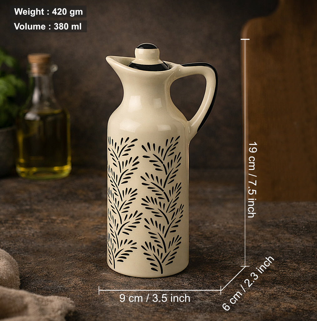 Monochrome Elegance' Hand-Painted Ceramic Oil Bottle (380 ml) - View 2
