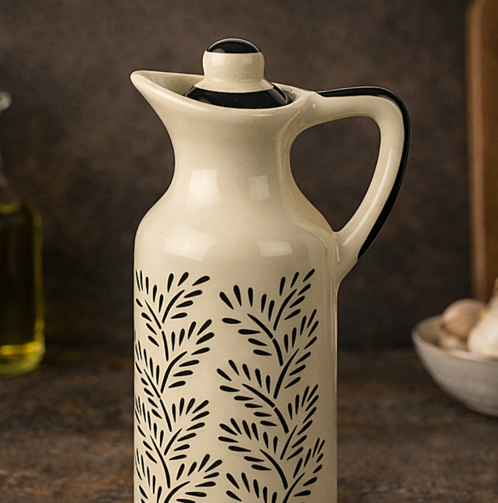 Monochrome Elegance' Hand-Painted Ceramic Oil Bottle (380 ml) - View 6