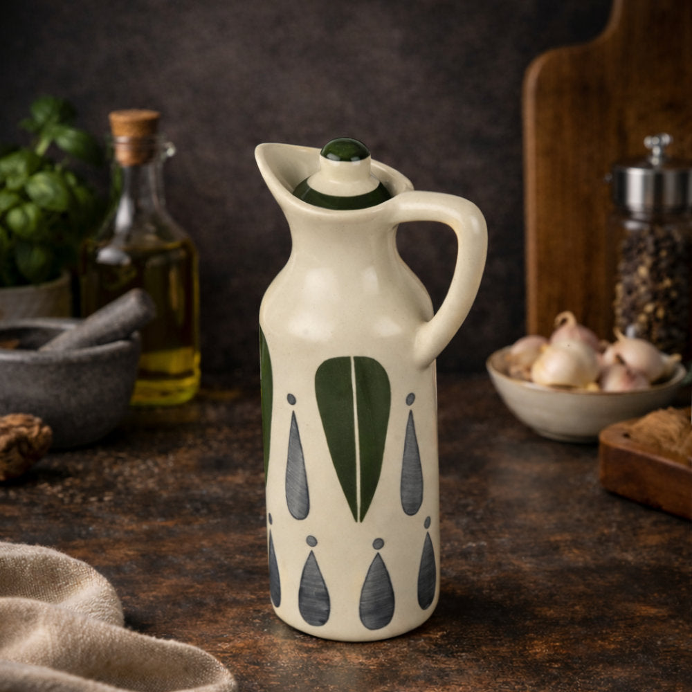 'Classic Charm' Hand-Painted Leaf Ceramic Oil Bottle (380 ml)