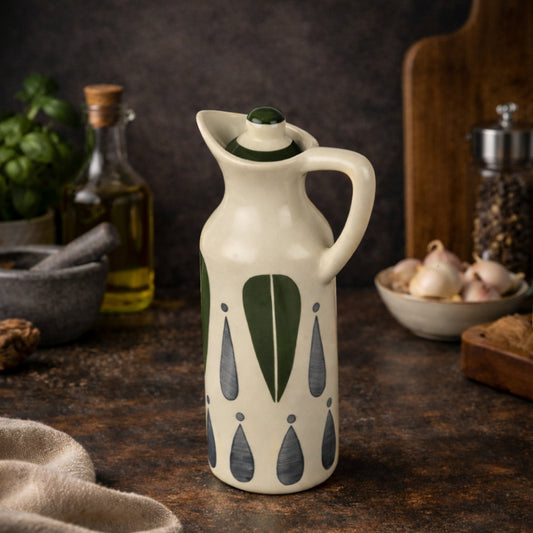 'Classic Charm' Hand-Painted Leaf Ceramic Oil Bottle (380 ml)