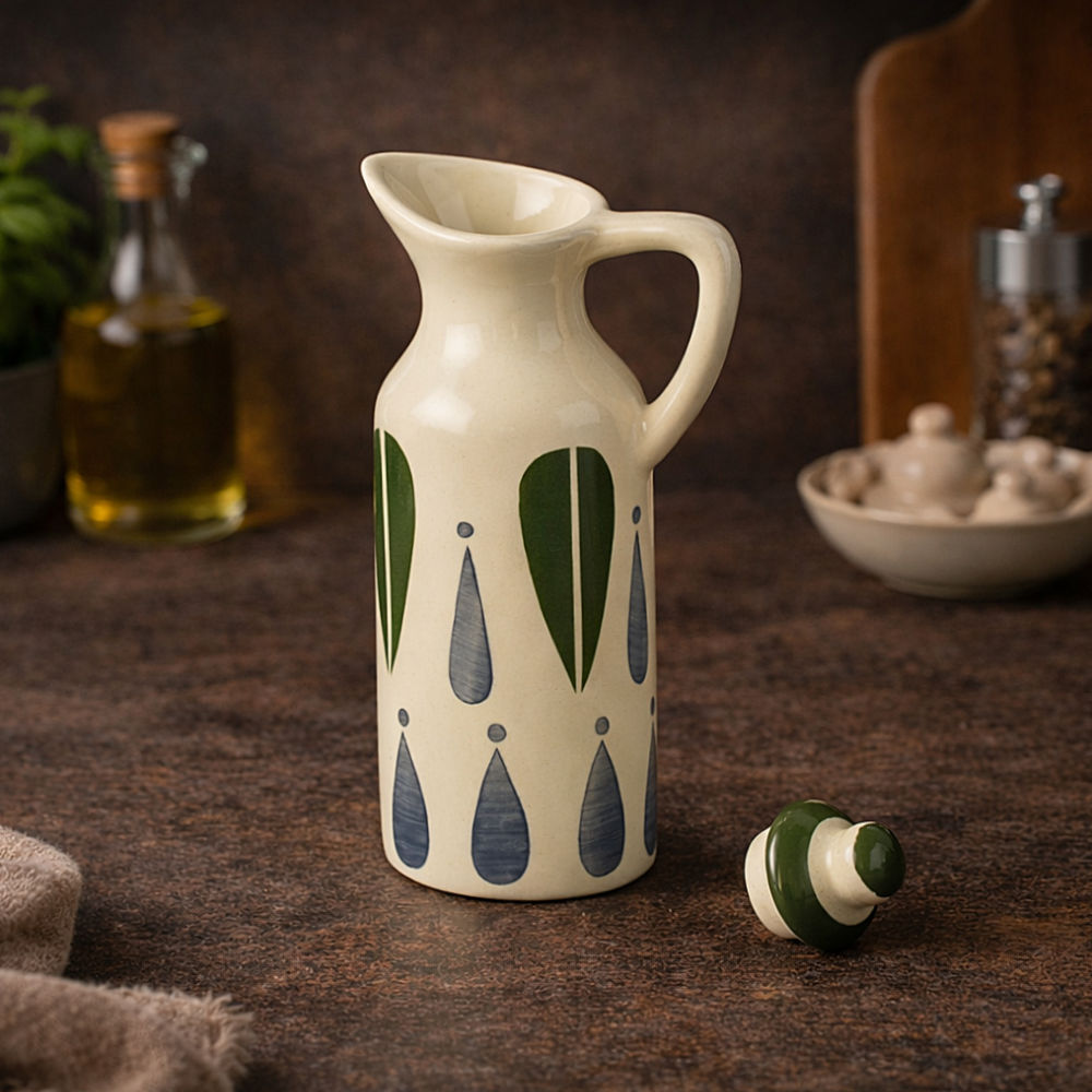 'Classic Charm' Hand-Painted Leaf Ceramic Oil Bottle (380 ml) - View 3