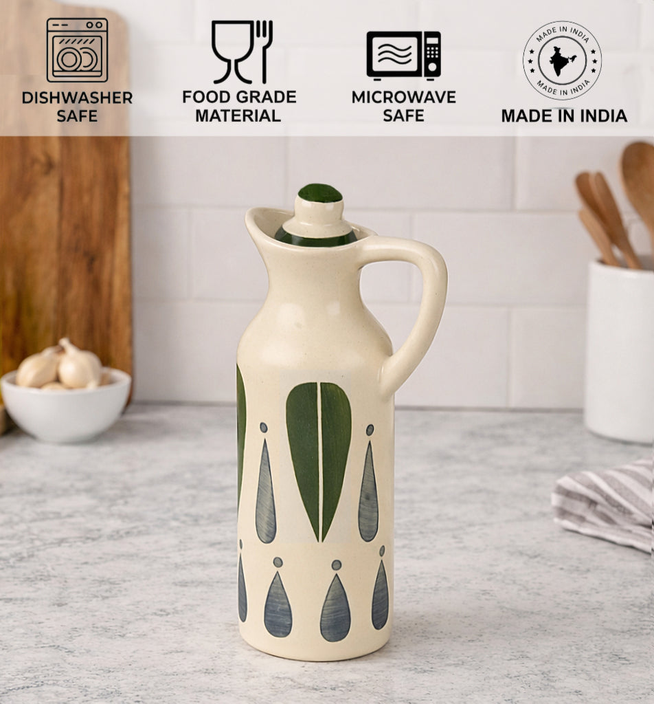 'Classic Charm' Hand-Painted Leaf Ceramic Oil Bottle (380 ml) - View 4