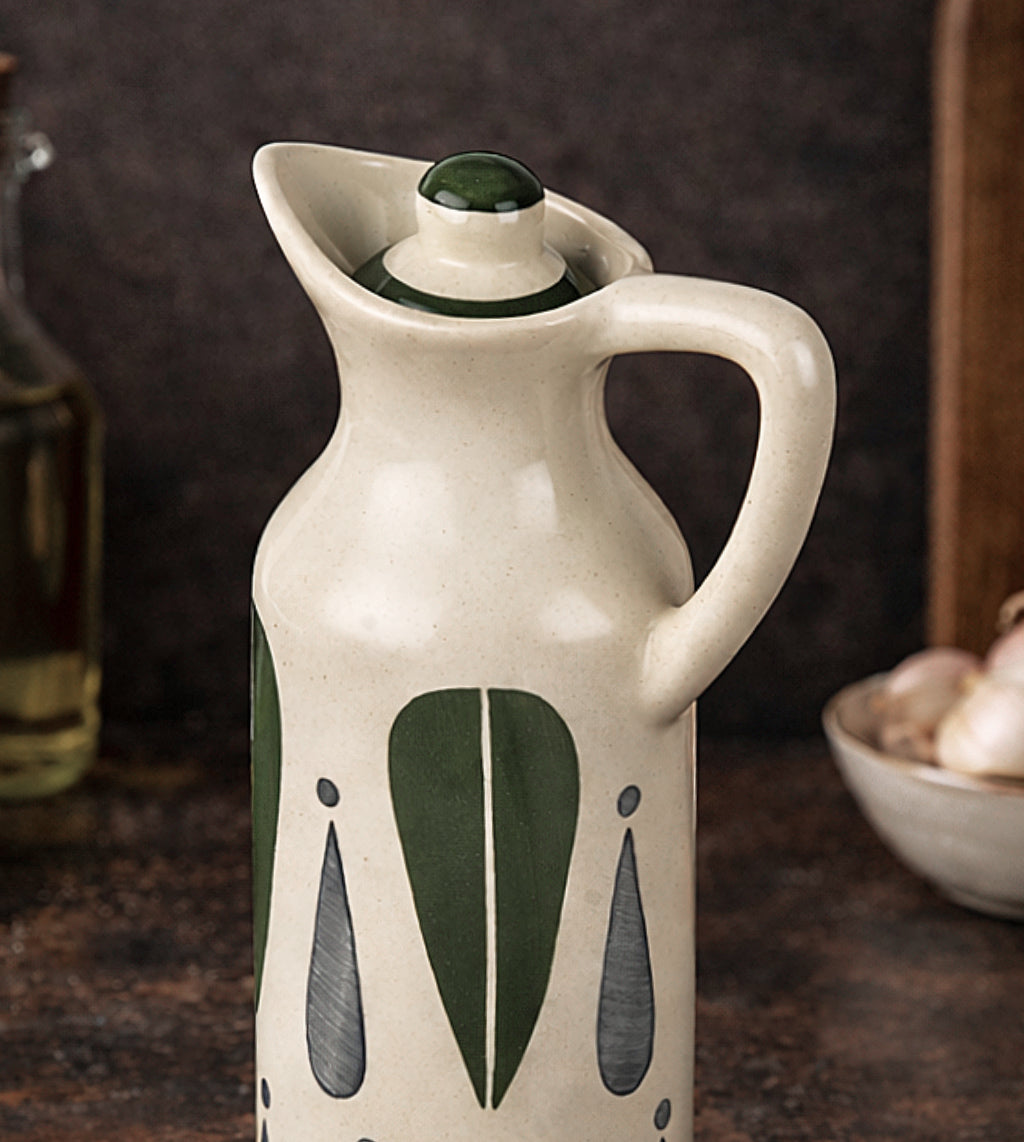 'Classic Charm' Hand-Painted Leaf Ceramic Oil Bottle (380 ml) - View 5