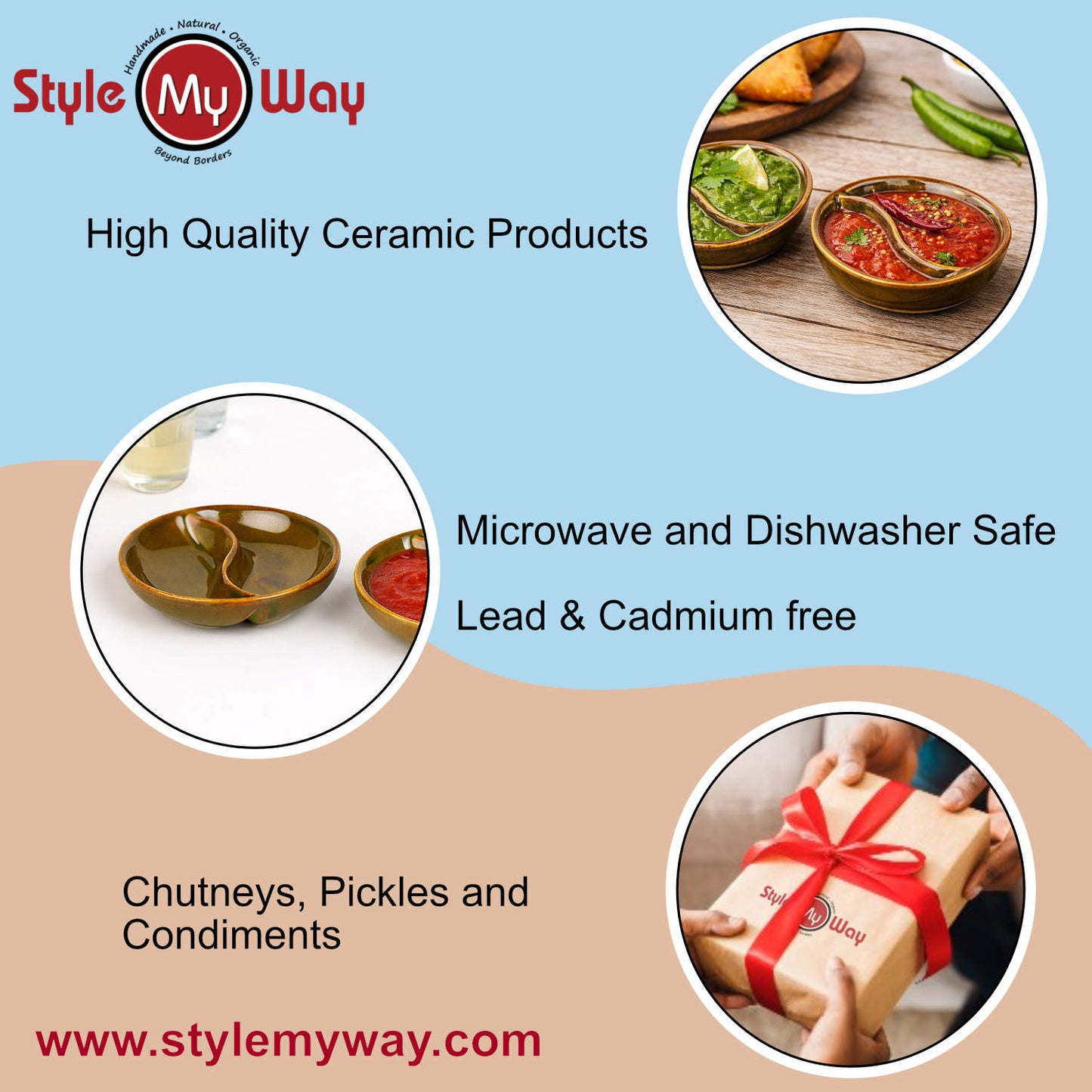 Studio Pottery Ceramic Partition Dip Bowls (Set of 2, 80 ml Each, Rustic Olive Brown)