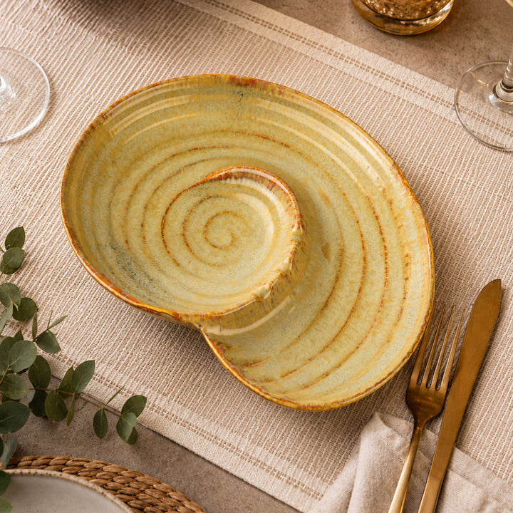 Handcrafted Nautilus Shell Serving Platter (Sand Beige with Caramel Brown Accents, 28.5 cm, 980 gm)