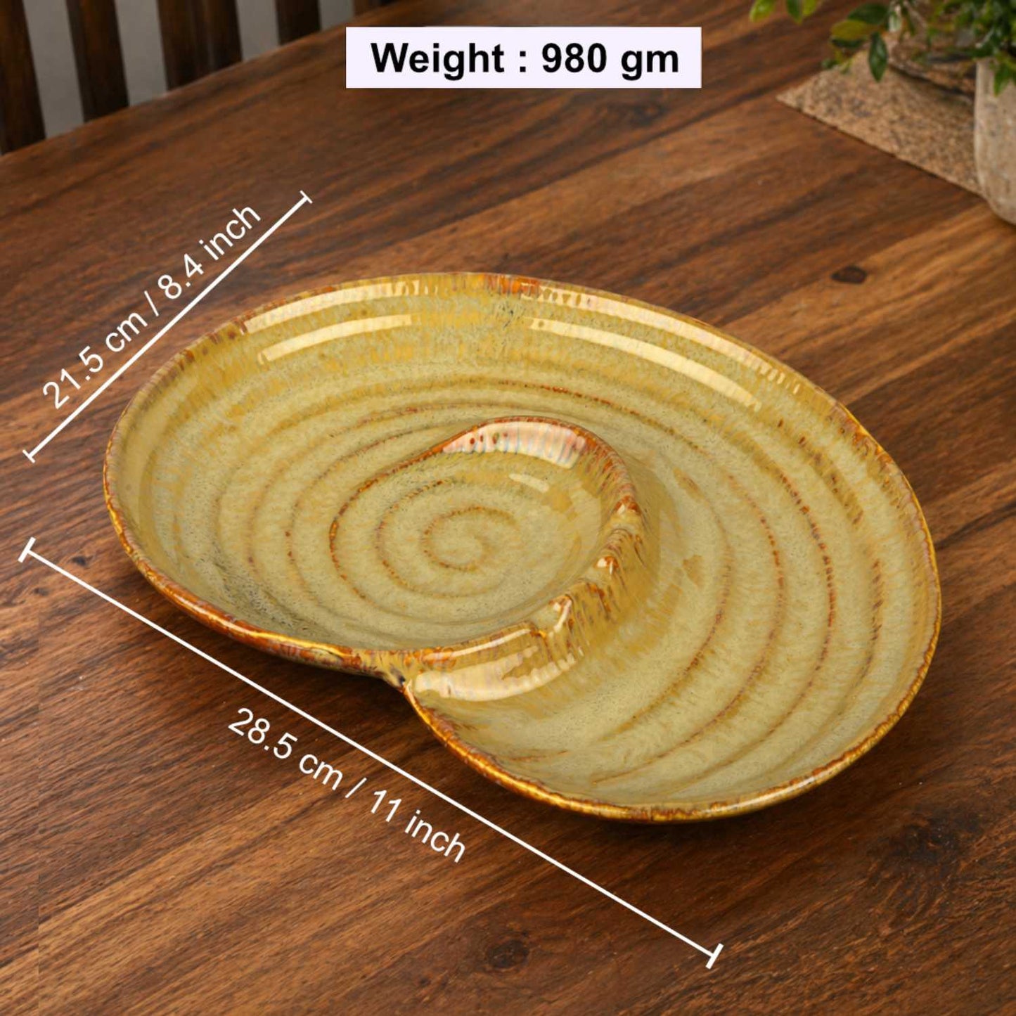 Handcrafted Nautilus Shell Serving Platter (Sand Beige with Caramel Brown Accents, 28.5 cm, 980 gm)
