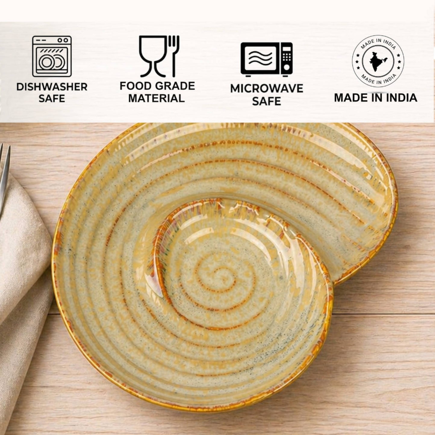 Handcrafted Nautilus Shell Serving Platter (Sand Beige with Caramel Brown Accents, 28.5 cm, 980 gm)