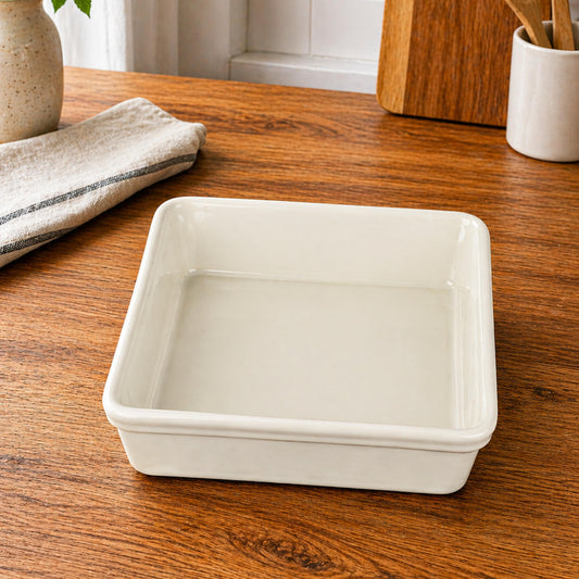 Ceramic Baking Dish (L x B x H – 21 x 21 x 5 cm, White, 1400 ml)