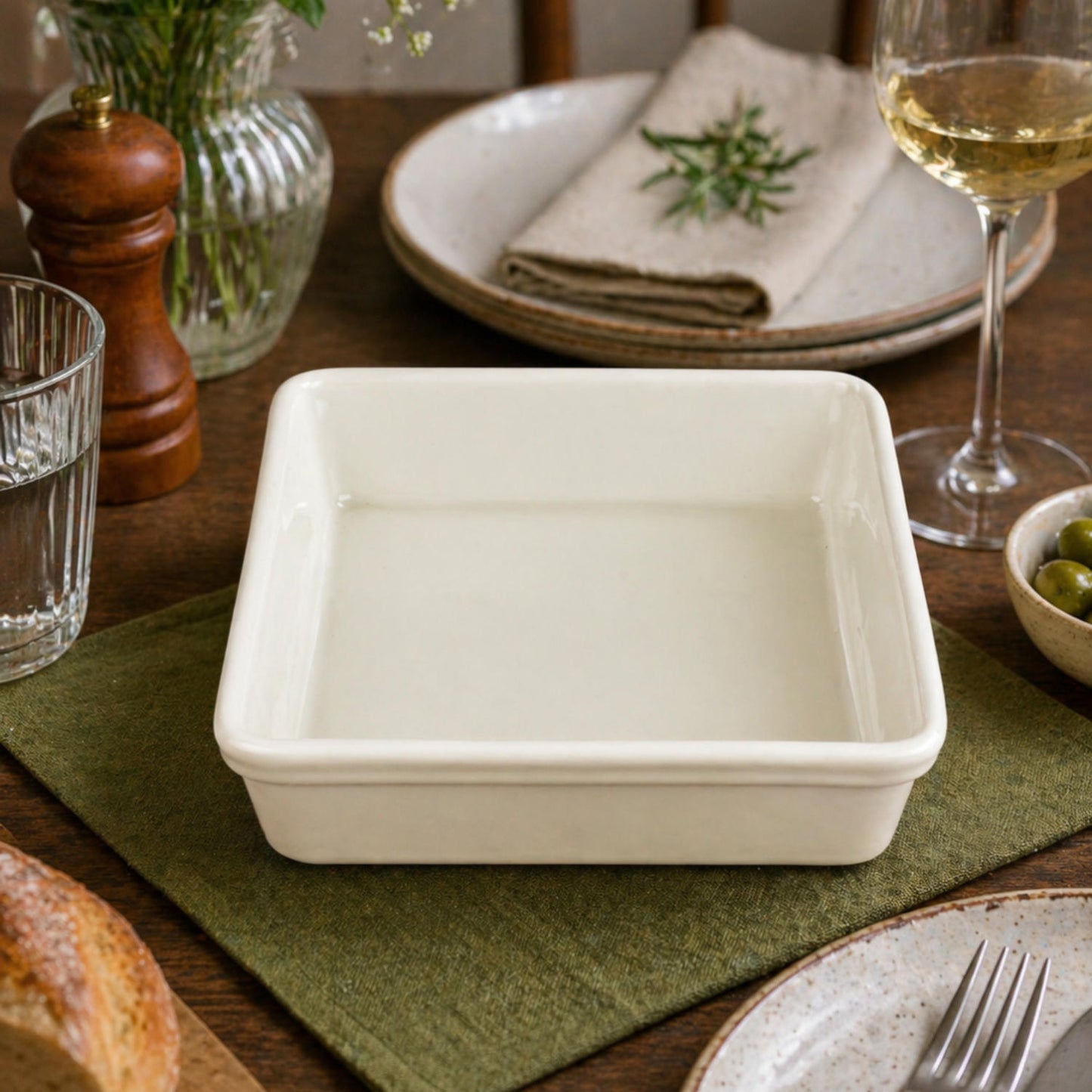Ceramic Baking Dish (L x B x H – 21 x 21 x 5 cm, White, 1400 ml)