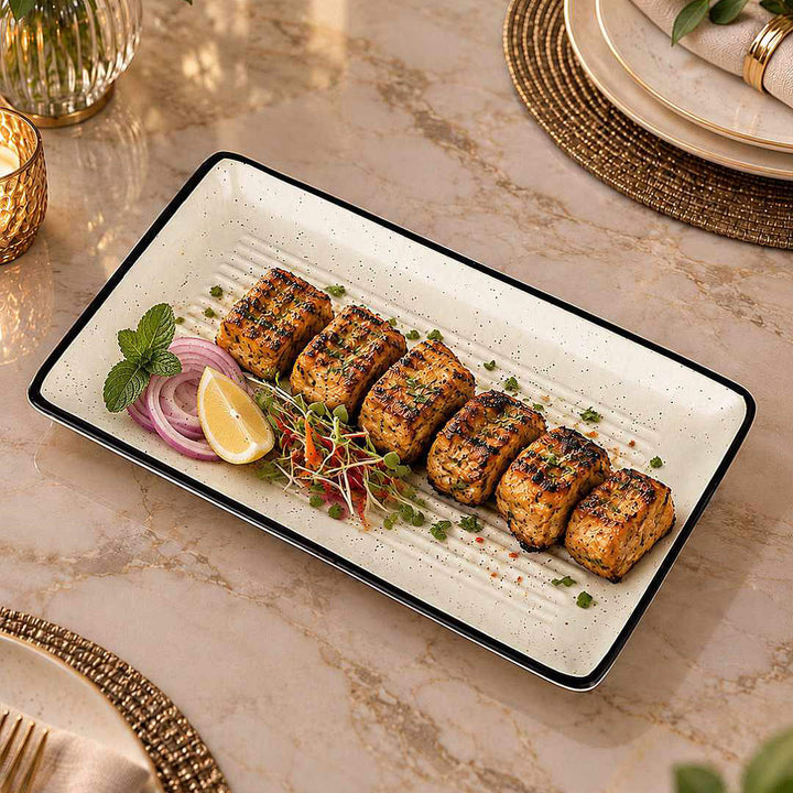 Ceramic Rectangular Serving Tray - 25 x 15 cm - Off White - 620 gm