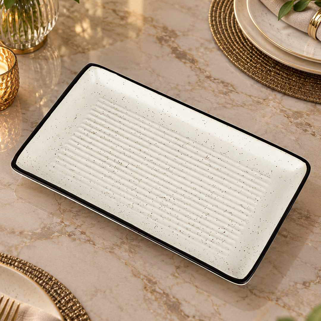 Ceramic Rectangular Serving Tray - 25 x 15 cm - Off White - 620 gm