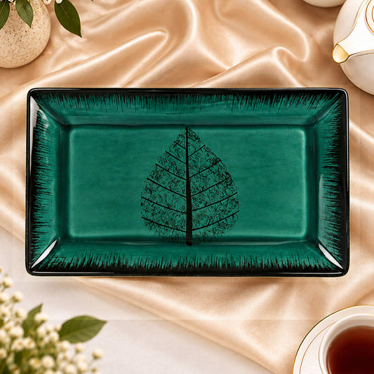 Ceramic Rectangular Serving Tray - 32 x 15 cm - Deep Green