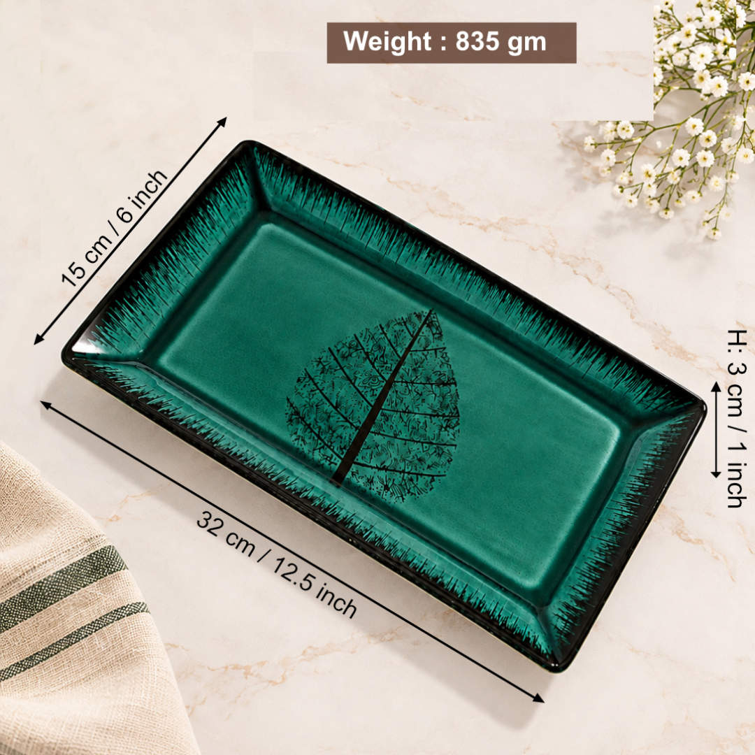 Ceramic Rectangular Serving Tray - 32 x 15 cm - Deep Green