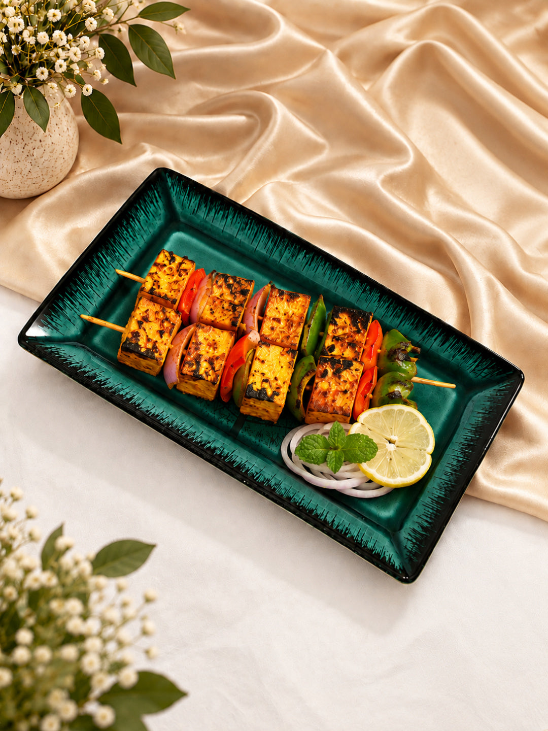 Ceramic Rectangular Serving Tray - 32 x 15 cm - Deep Green