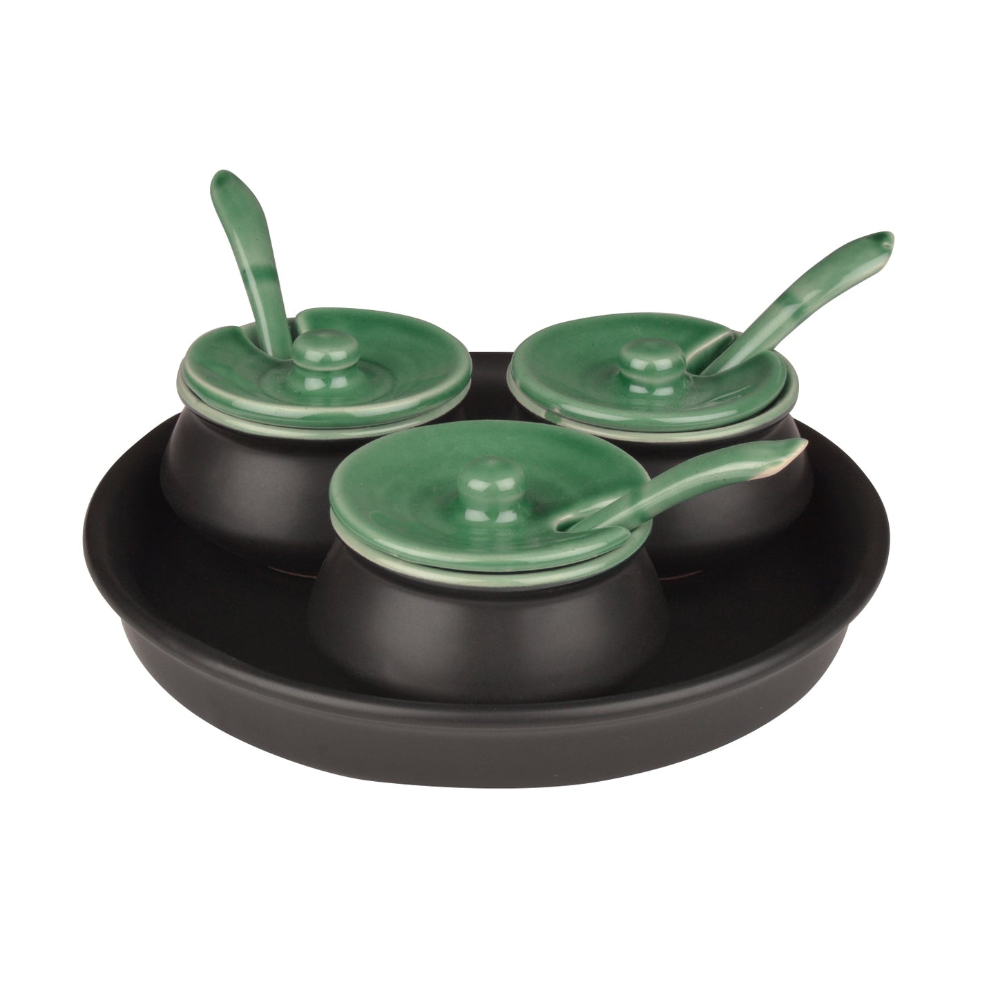 Black Matt Chutney Bowl Set with Base Tray-Set of 3 - View 3