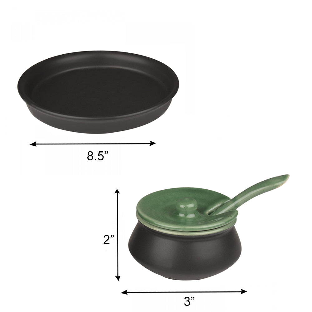 Black Matt Chutney Bowl Set with Base Tray-Set of 3 - View 2