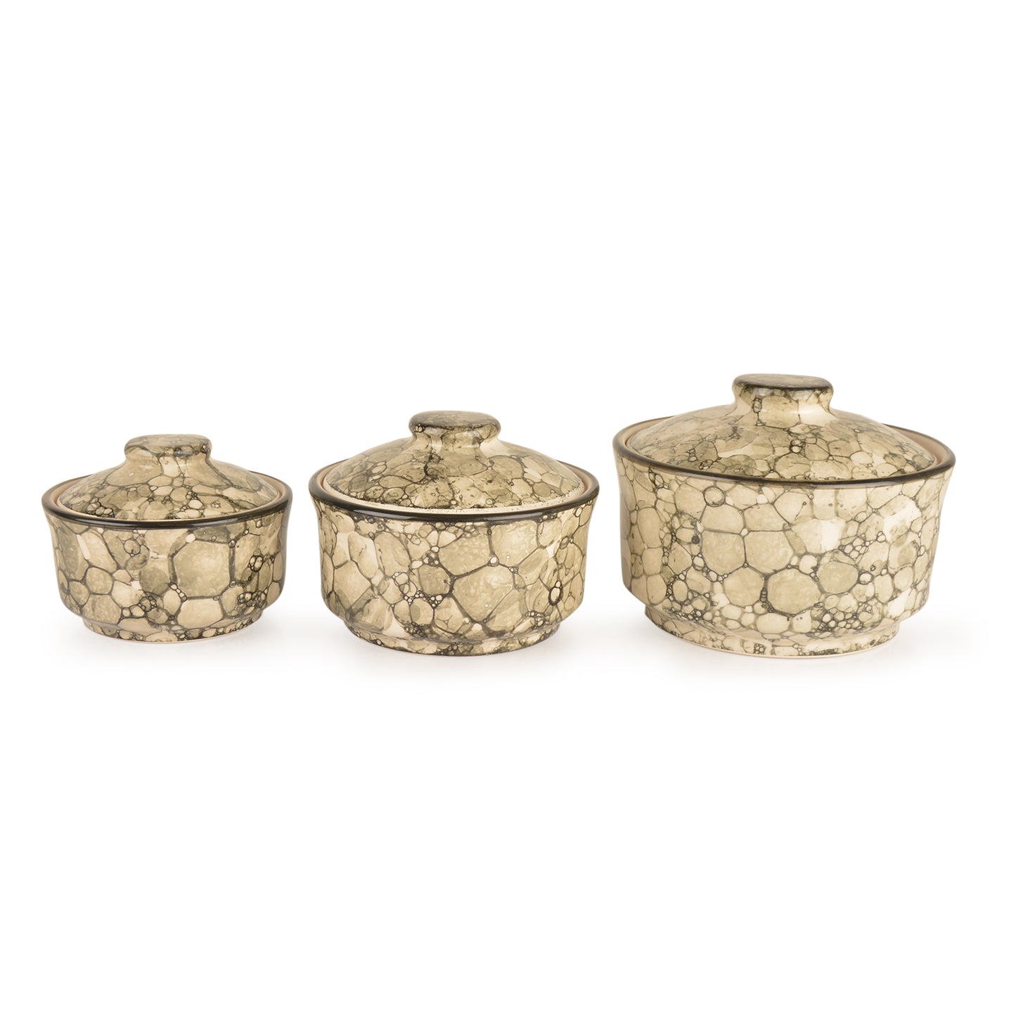 Studio Pottery Handpainted Ceramic Serving Donga with Lid Casserole Set (Set of 3, Grey Lustre) - View 4