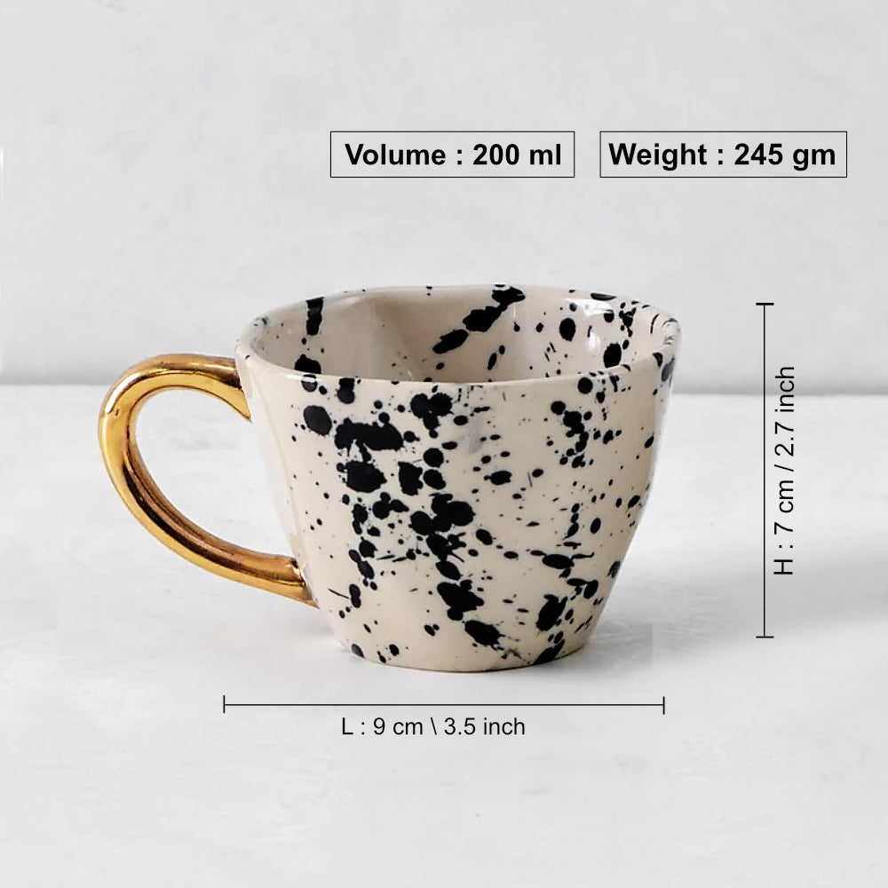 Premium Handmade Dalmation Ceramic Coffee Mugs with Golden Handle (200 ml, White & Black, Set of 2) - View 2