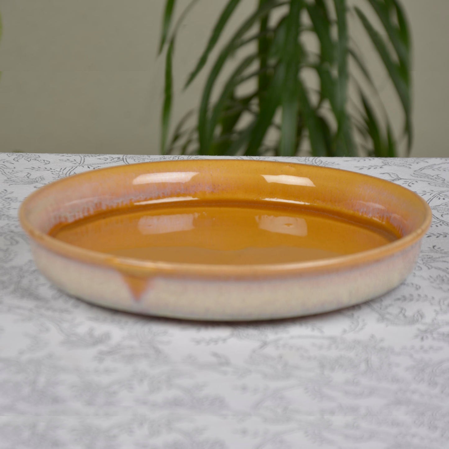 Dual Tone Ceramic Pickle Serving Handi Set with Spoon and Tray (Set of 3, White and Yellow) - View 4