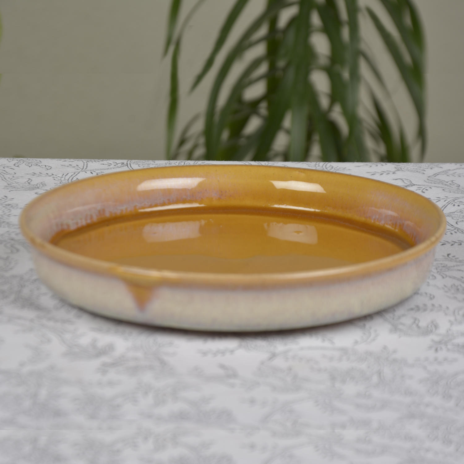 Dual Tone Ceramic Pickle Serving Handi Set with Spoon and Tray (Set of 3, White and Yellow) - View 4