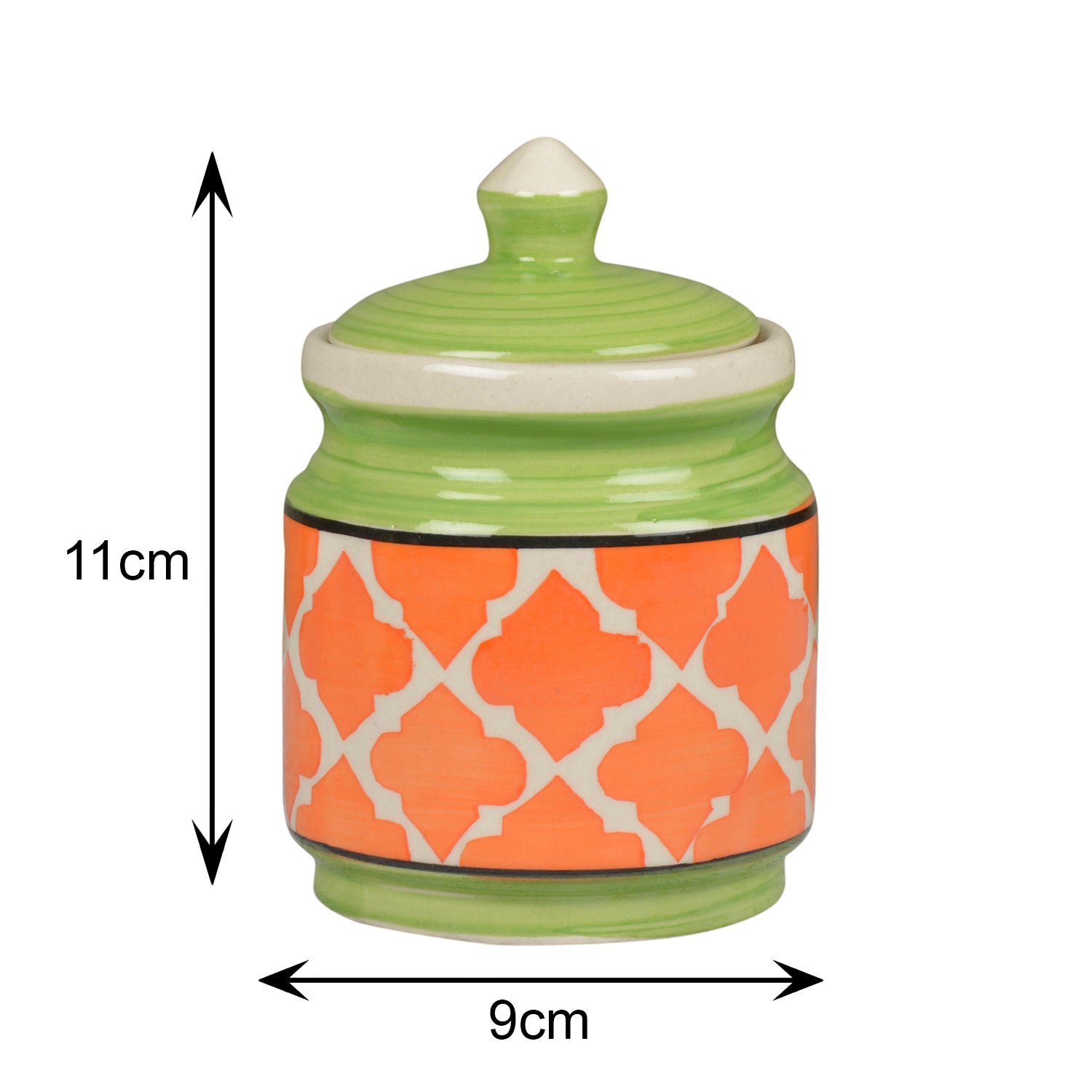 Handpainted Ceramic Jar Set with Lid (Set of 2, 500 ml, Orange and Green ) - View 2
