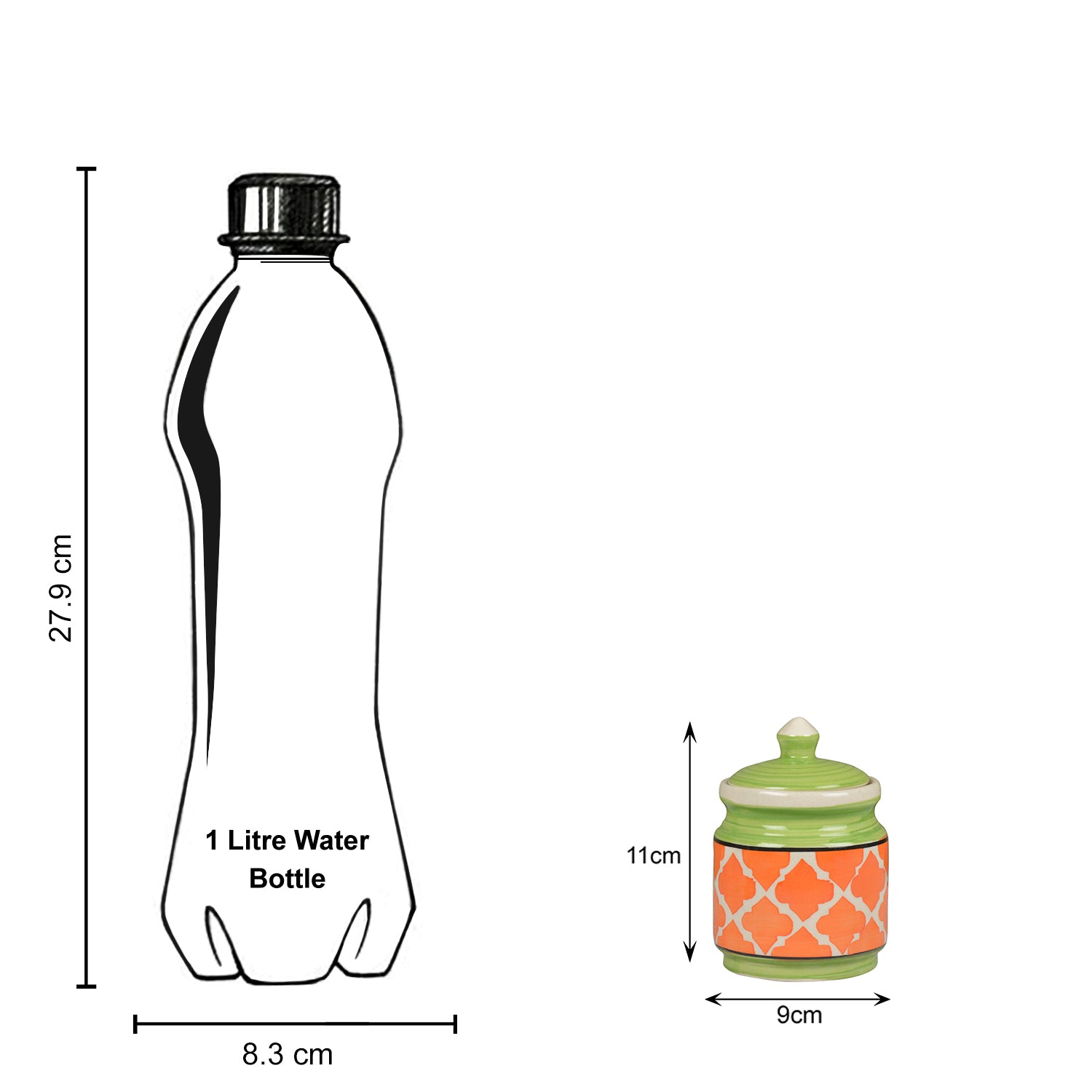 Handpainted Ceramic Jar Set with Lid (Set of 2, 500 ml, Orange and Green ) - View 5