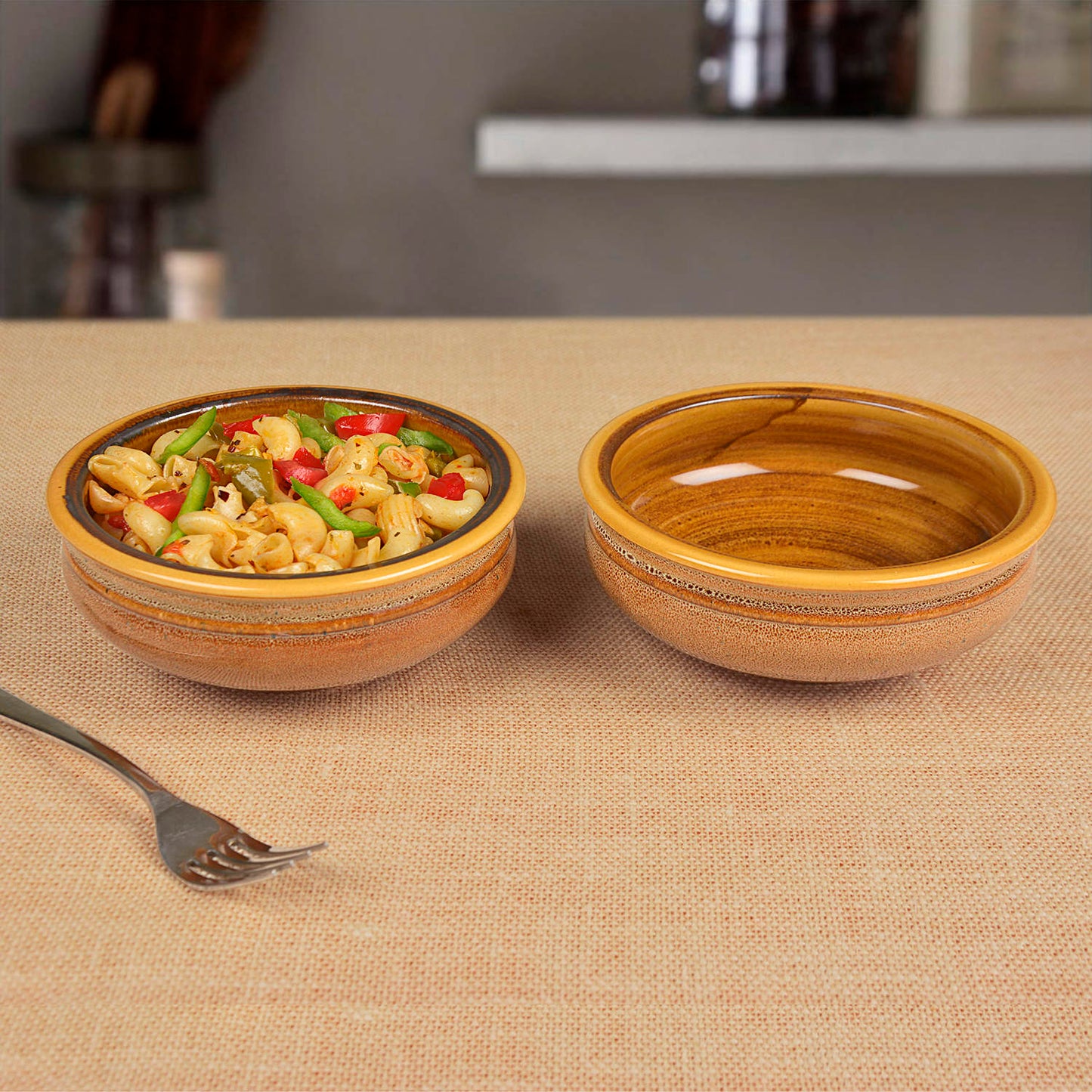 Studio Pottery Ceramic Snack/Serving Bowls (Set of 2, Mustard Yellow)