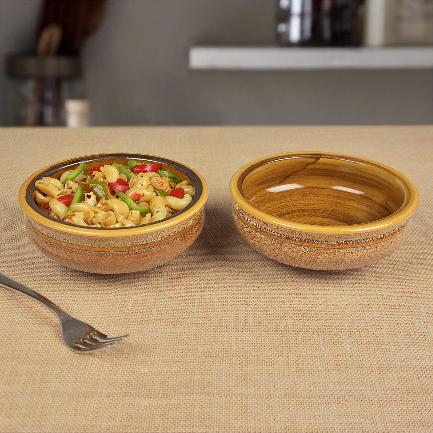 Studio Pottery Ceramic Snack/Serving Bowls (Set of 2, Mustard Yellow)