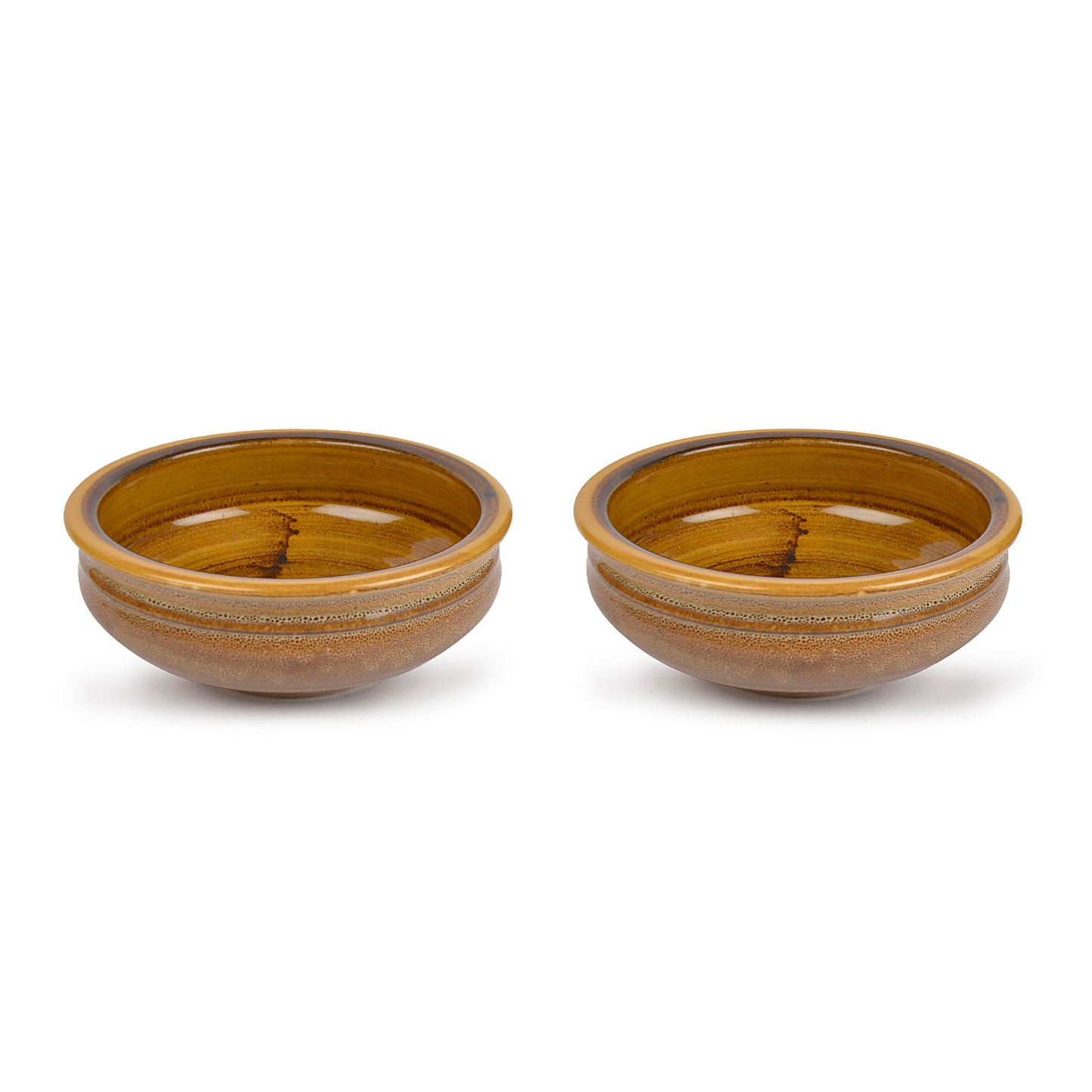 Studio Pottery Ceramic Snack/Serving Bowls (Set of 2, Mustard Yellow) - View 2