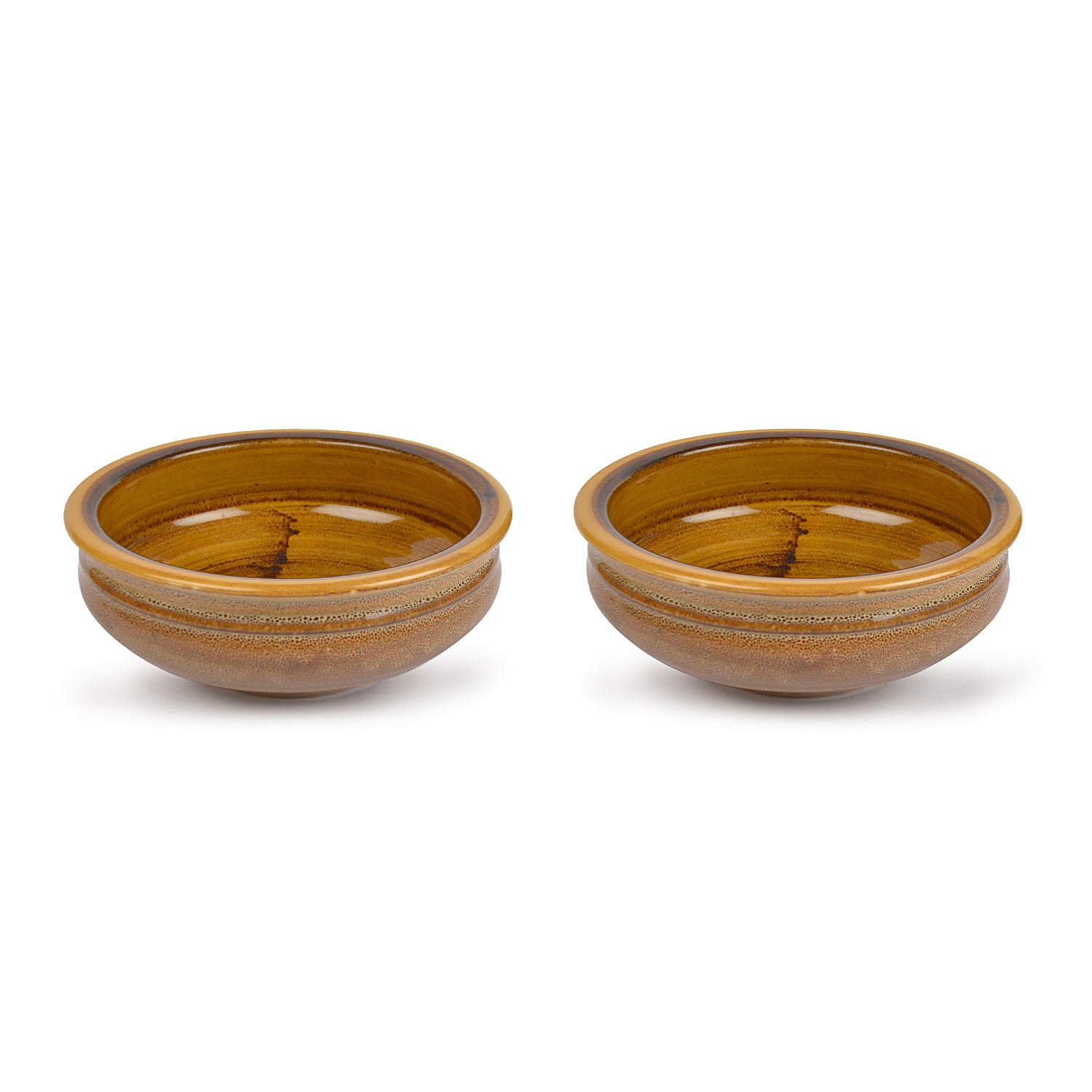 Studio Pottery Ceramic Snack/Serving Bowls (Set of 2, Mustard Yellow) - View 2