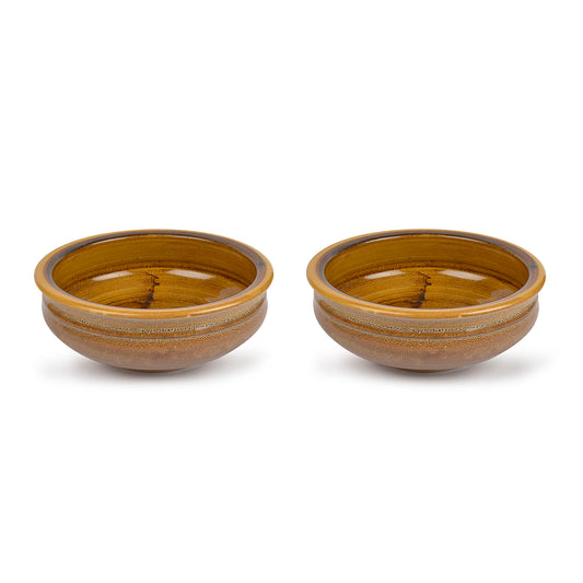 Studio Pottery Ceramic Snack/Serving Bowls (Set of 2, Mustard Yellow) - View 2