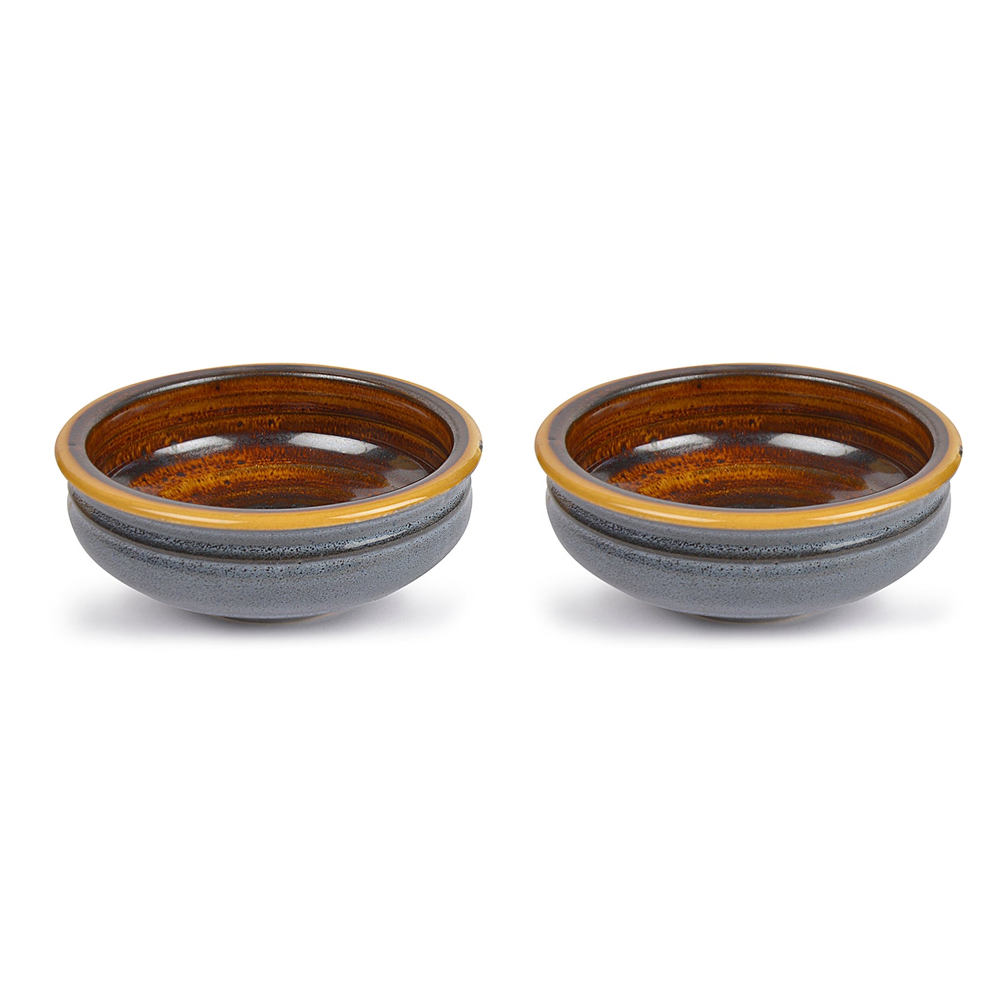 Studio Pottery Ceramic Snack/Serving Bowls (Set of 2, Greyish Blue, Brown) - View 2